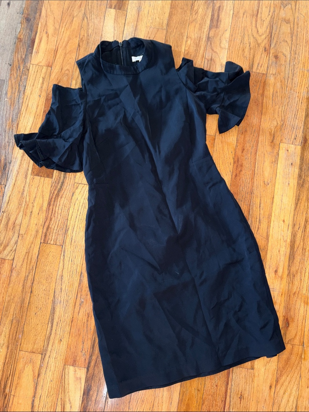 Rebecca Taylor Black Cold-Shoulder Ruffle Sheath Dress